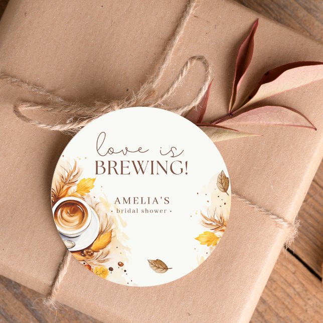 Boho Floral Coffee Liebe Brewing Brautparty Runder Aufkleber (Von Creator hochgeladen)