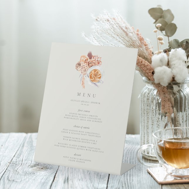 Boho Floral Coffee Theme Brautparty Brunch Menü Sockelschild (Von Creator hochgeladen)