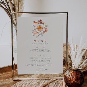 Boho Floral Coffee Theme Brautparty-Menü-Zeichen Poster