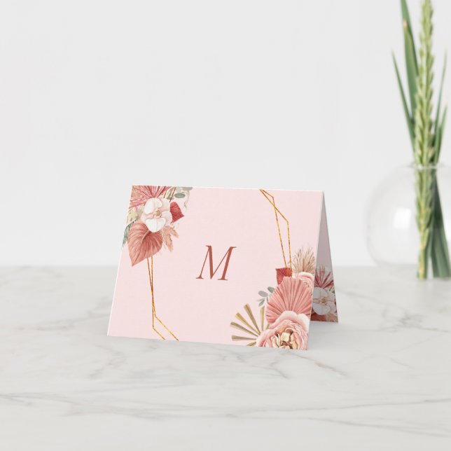 Boho Floral Collage Rose Monogram Note Card (Vorderseite)