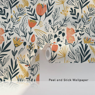 Boho Floral Coral Mustard Aquamarin Tapete