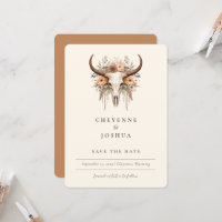 Boho Floral Cow Skull Western QRcode Save the Date