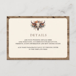 Boho Floral Cow Skull Western Wedding Details Begleitkarte