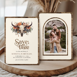 Boho Floral Cow Skull Western Wedding Photo Save The Date