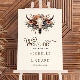 Boho Floral Cow Skull Western Wedding Welcome Sign