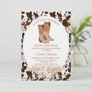 Boho Floral Cowhide Cowboy Boots Babydusche Einladung