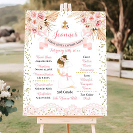 Boho Floral Cross Girl Erster Kommunionszeichen Poster