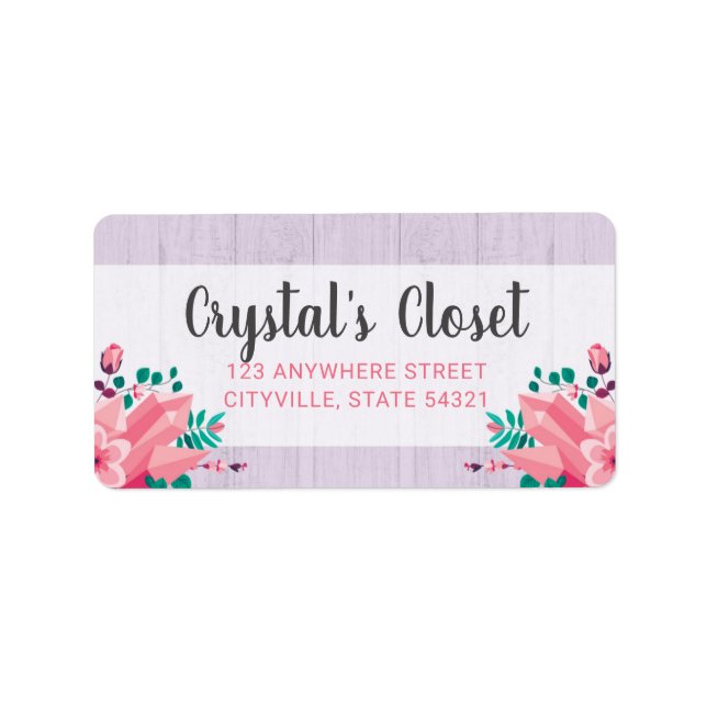 Boho Floral Crystals Boutique Pink Shabby Chic Adressaufkleber (Vorne)