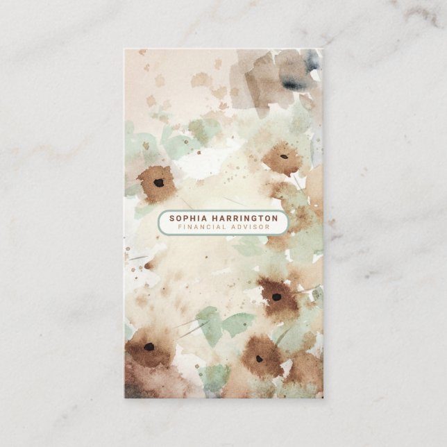 Boho Floral Custom QR Code Scannable Neutral Busi Visitenkarte (Vorderseite)