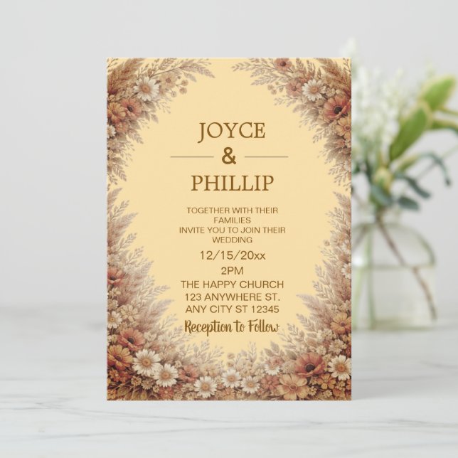 Boho Floral Custom Wedding Invites Cards Einladung (Stehend Vorderseite)