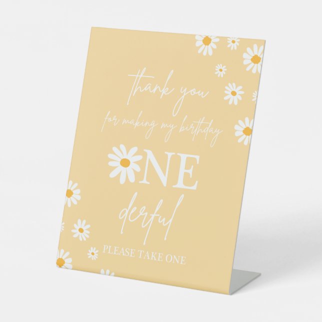 Boho Floral Daisy Groovy Birthday Party Gefallen Sockelschild (Vorderseite)
