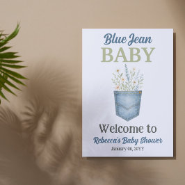 Boho Floral Denim Blue Jean Baby Dusche Willkommen Poster