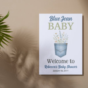 Boho Floral Denim Blue Jean Baby Dusche Willkommen Poster