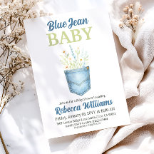 Boho Floral Denim Pocket Blue Jean Baby Shower