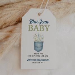 Boho Floral Denim Pocket Blue Jean Baby Shower Geschenkanhänger
