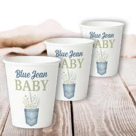 Boho Floral Denim Pocket Blue Jean Baby Shower Pappbecher