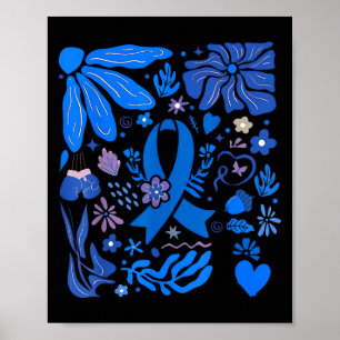 Boho Floral Diabetes Bewusstsein Blauer Band Typ 1 Poster
