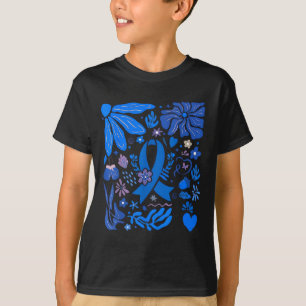 Boho Floral Diabetes Bewusstsein Blauer Band Typ 1 T-Shirt