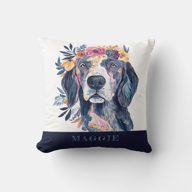 Boho Floral Dog Watercolor Illustration Spaniel Kissen (Vorderseite)