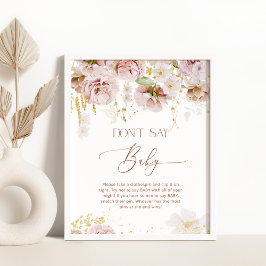 Boho floral Don't say baby game Poster