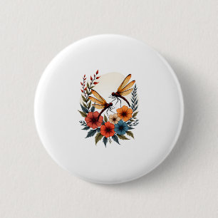 Boho Floral Dragonfly Button