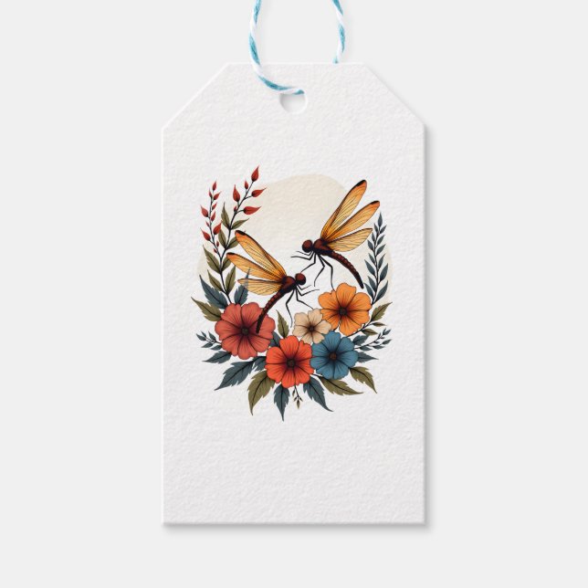 Boho Floral Dragonfly Geschenkanhänger (Vorderseite)