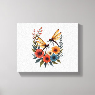 Boho Floral Dragonfly Leinwanddruck