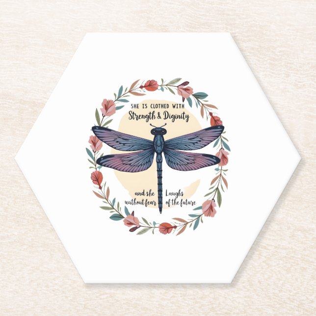 Boho Floral Dragonfly Sie ist mit Stärke bekleidet Untersetzer (Vorderseite)