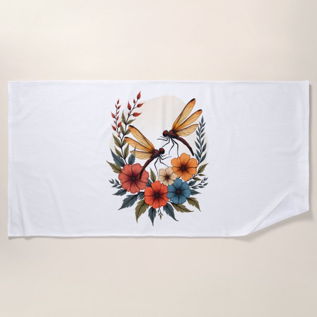 Boho Floral Dragonfly Strandtuch (Vorderseite)
