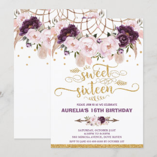Boho Floral Dream Catcher Sweet 16. Geburtstag Einladung