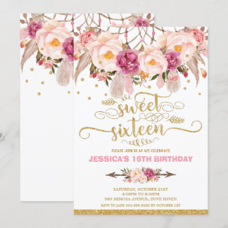 Boho Floral Dream Catcher Sweet 16. Geburtstag Einladung