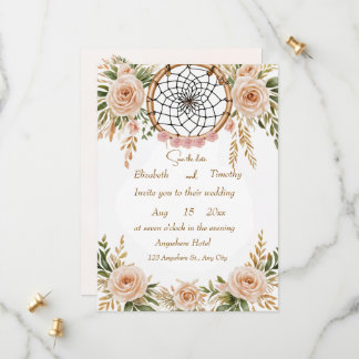 Boho Floral Dreamcatcher Save the Date Card