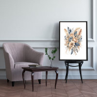 Boho Floral Dusty Blue Beige Blume