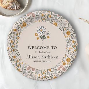 Boho Floral Earth Tones Botanisches Brautparty Pappteller