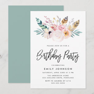 Boho Floral Einladung zur Geburtstagspartei