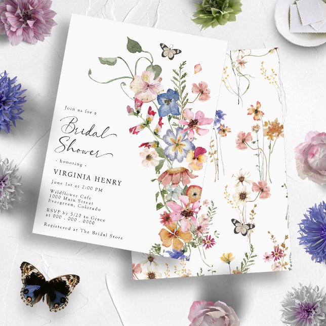 Boho Floral Elegant Brautparty Einladung (Colorful Butterful Wildflower Boho Floral Elegant Bridal Shower Invitation
)