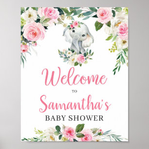 Boho Floral Elephant Baby Dusche Begrüßungszeichen Poster