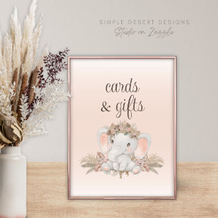 Boho Floral Elephant Babyduschkarten und Geschenke Poster