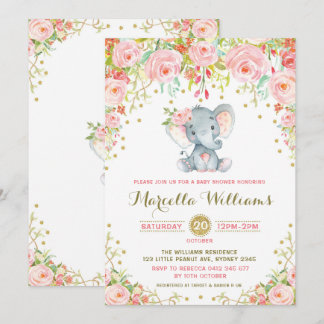Boho Floral Elephant Einladung Pink Baby Dusche