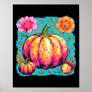 Boho Floral Erntedank Pumpkin Season Fall Vibes Poster