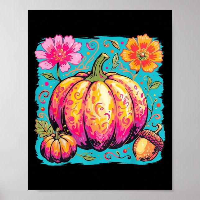 Boho Floral Erntedank Pumpkin Season Fall Vibes Poster (Vorne)