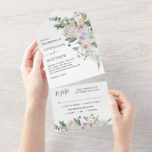 Boho Floral Eucalyptus Watercolor Wedding All In One Einladung