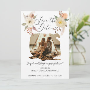 BOHO Floral Fall Foliage Aquarell Weißes Foto Save The Date