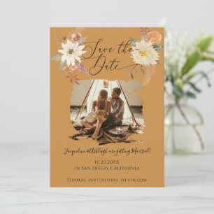 BOHO Floral Fall Foliage Mustard Gold Earthy Foto Save The Date