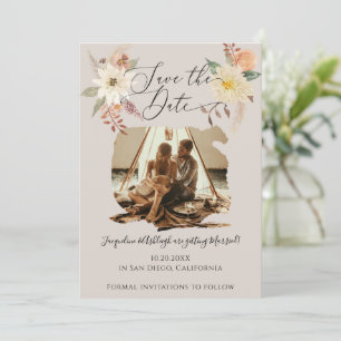 BOHO Floral Fall Foliage Taupe Gray Earthy Foto Save The Date