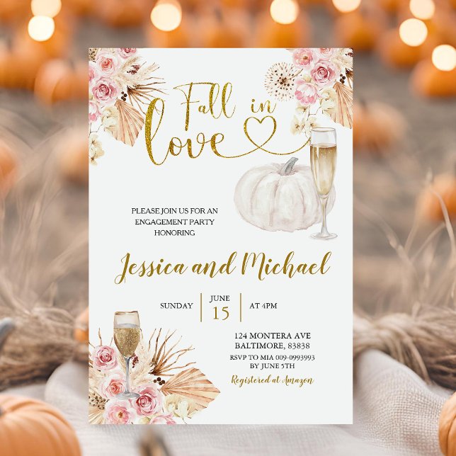 Boho Floral Fall Liebe Pumpkin Engagement Party Einladung (Von Creator hochgeladen)