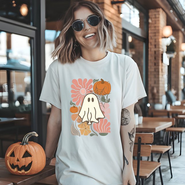 Boho Floral Fall Pink Ghost Tri-Blend Shirt (halloween,halloween movies,halloweentown,halloween horror nights,halloween ends,halloweentown cast)