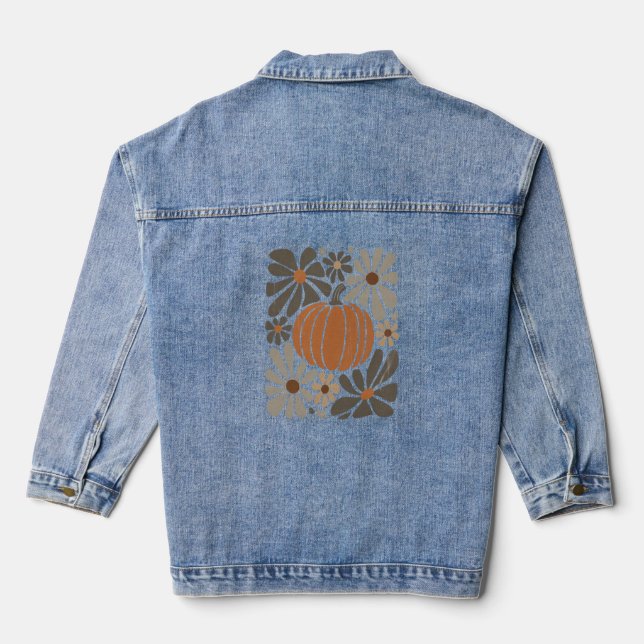 Boho Floral Fall Pumpkin-Saison Jeansjacke (Rückseite)
