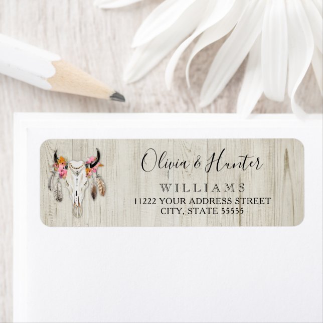 Boho Floral Feather Antler Kuh Schädel Rustikales  (Insitu)