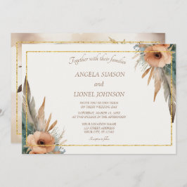 Boho Floral Feather Dreamcatcher Wedding Einladung